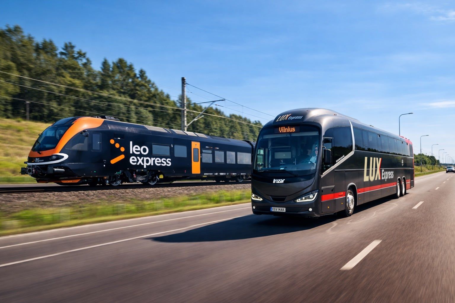 Pociąg Leo Express i Autobus Lux Expresss