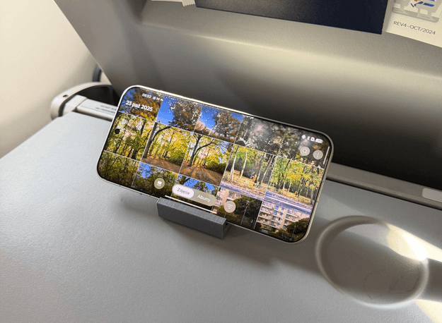 Smartphone stand on LOT Polish Airlines aircraft