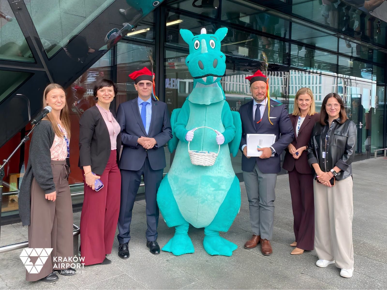 Krakuś the dragon, the mascot of Krakow Airport