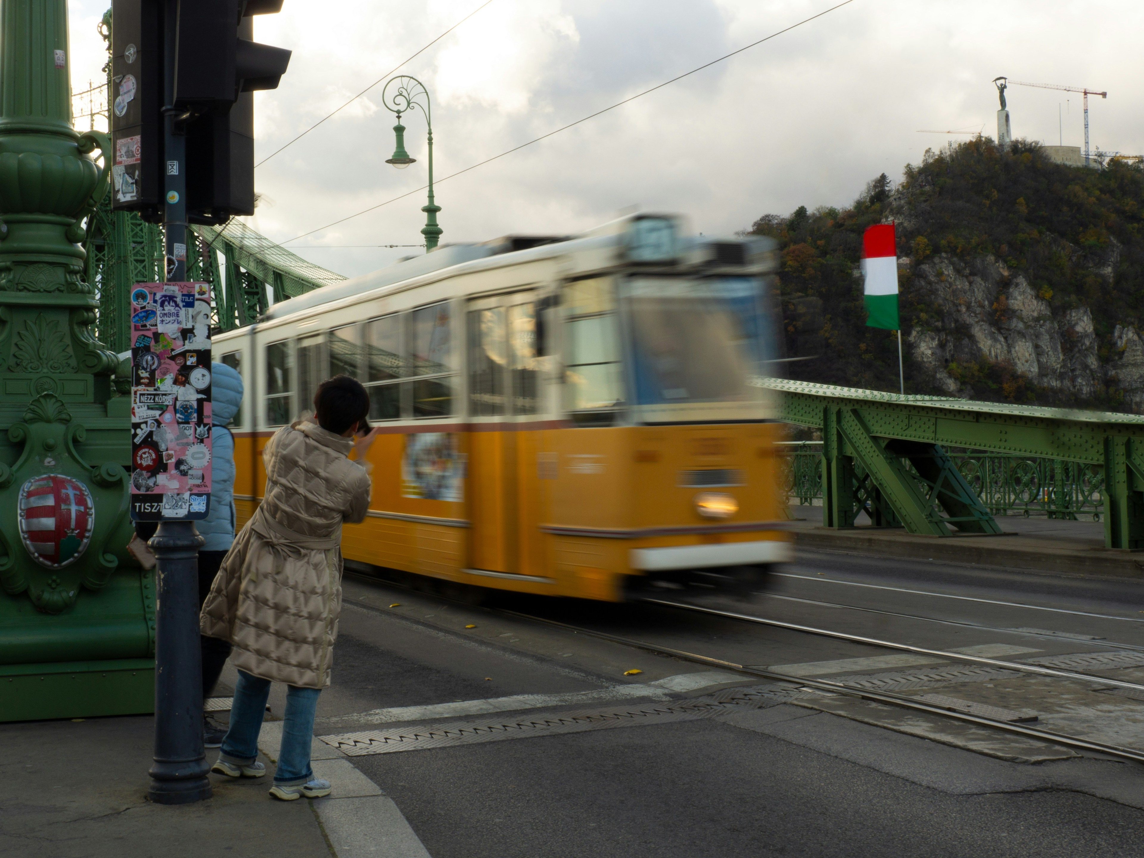 A yellow tram in Budapest
